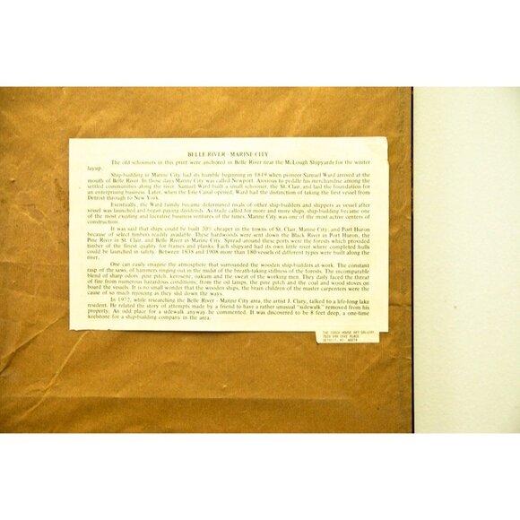 Vtg 1980's “BELLE RIVER” Ship Great Lakes Artist J. Clary 59/180 Signed Framed - Picture 3 of 3